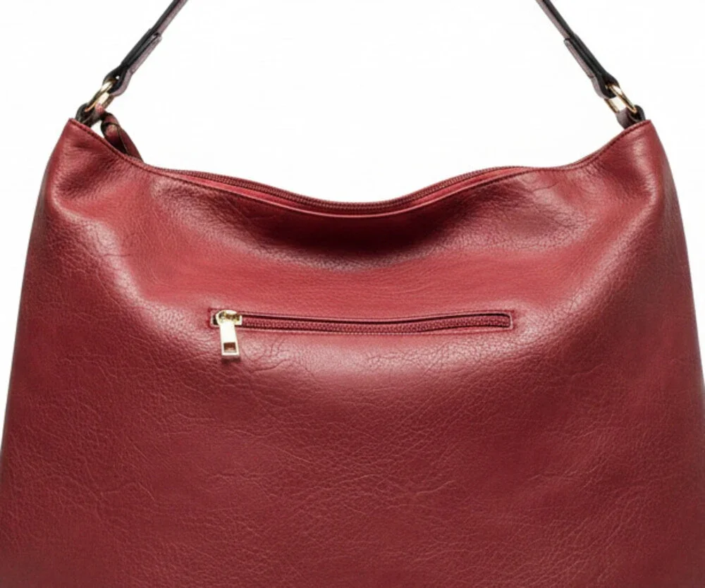 Rich Red Leather Hobo Bag with Braided Trim & Tassel Detail